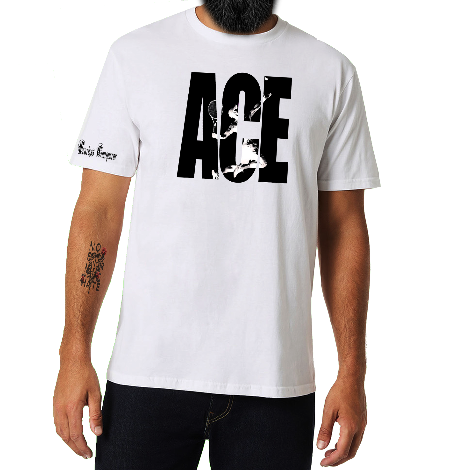 Ace Tshirt in White with Black Colour Ace Text